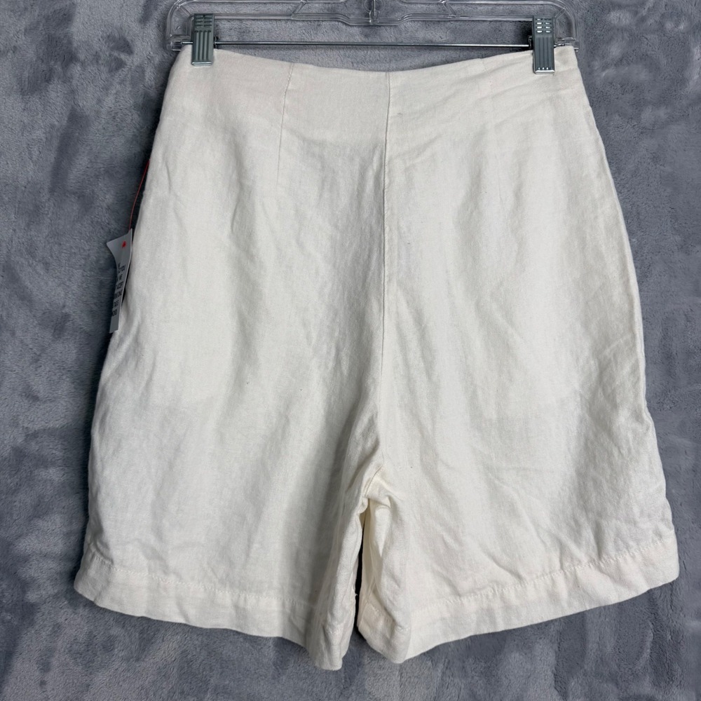 New Topshop Linen Blend Shorts Womens 4 White Pleated High Waist Preppy Costal - Picture 3 of 10